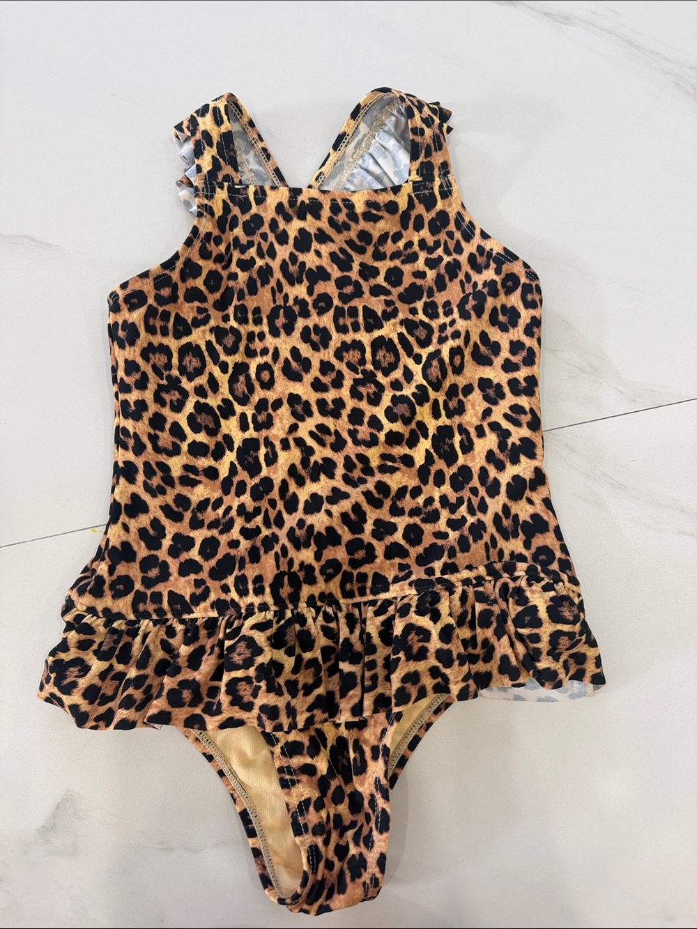 Leopard Print Ruffle One-Piece MagneSwimsuit for Kids - Brown/Black
